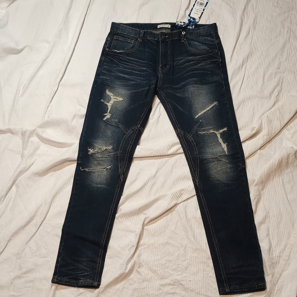 NWT MAD BLUE SKINNY JEANS MENS 34X32 STRETCH DENIM PANTS